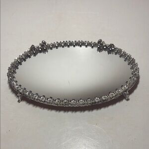 Elegant Silver Vanity Oval Mirror Tray with Cherobs